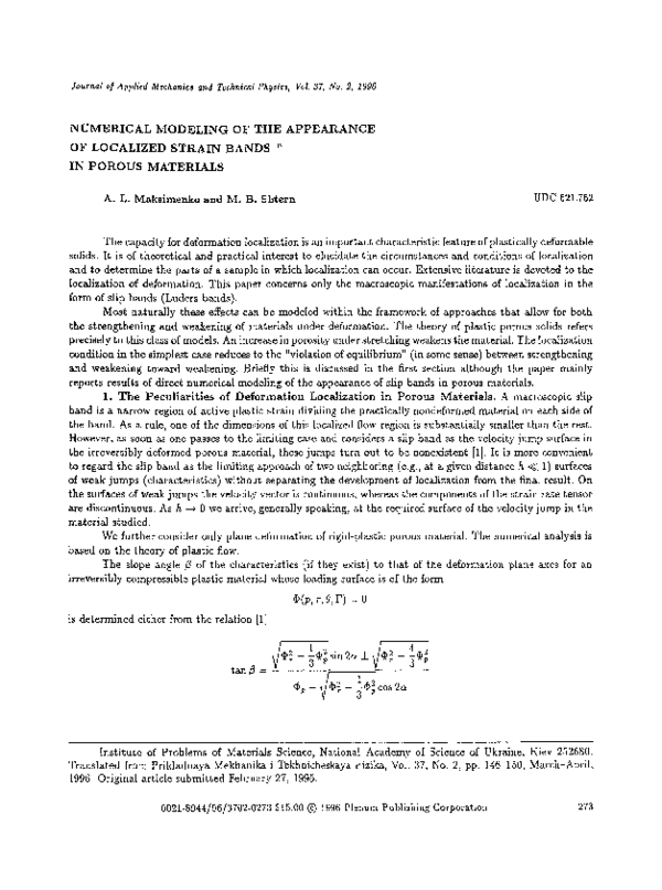 (PDF) Numerical modeling of the appearance of localized strain bands in ...