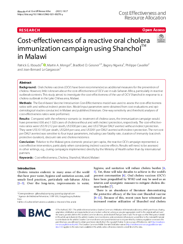 (PDF) Cost-effectiveness of a reactive oral cholera immunization ...