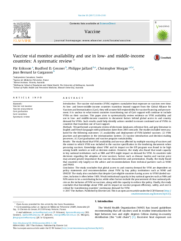 (PDF) Vaccine vial monitor availability and use in low- and middle ...