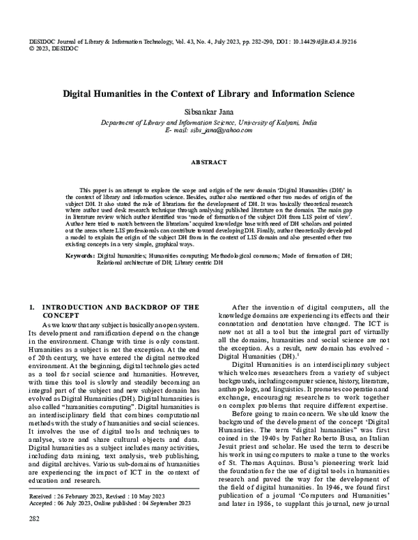 (PDF) Digital Humanities in the Context of Library and Information Science