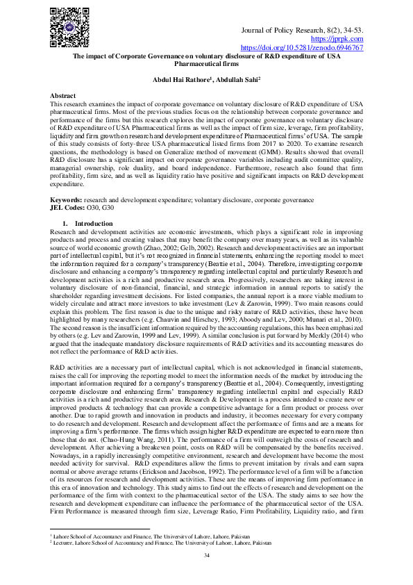(PDF) The impact of Corporate Governance on voluntary disclosure of R&D ...