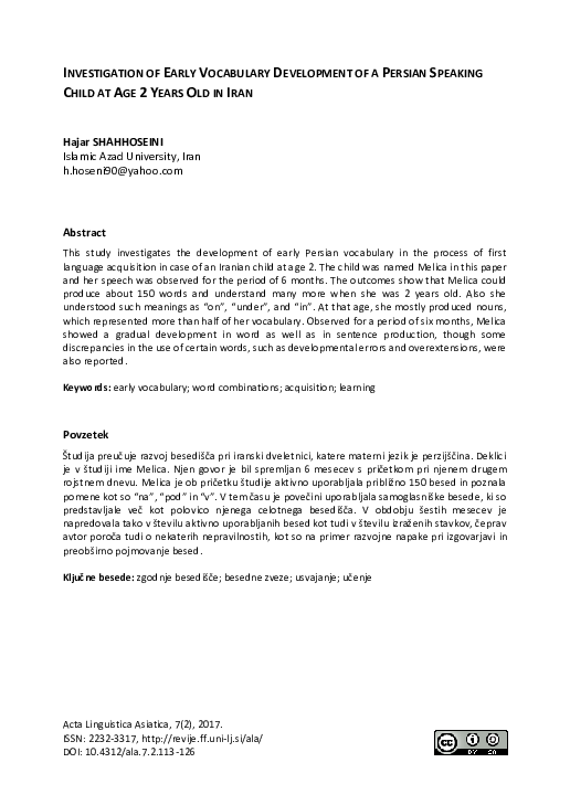 (PDF) Investigation of Early Vocabulary Development of a Persian ...