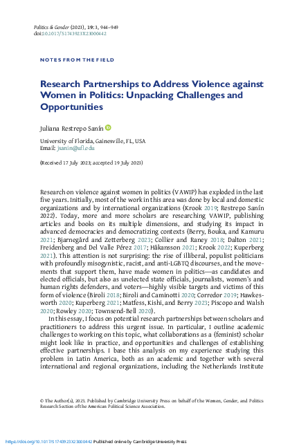 (PDF) Research Partnerships to Address Violence against Women in ...