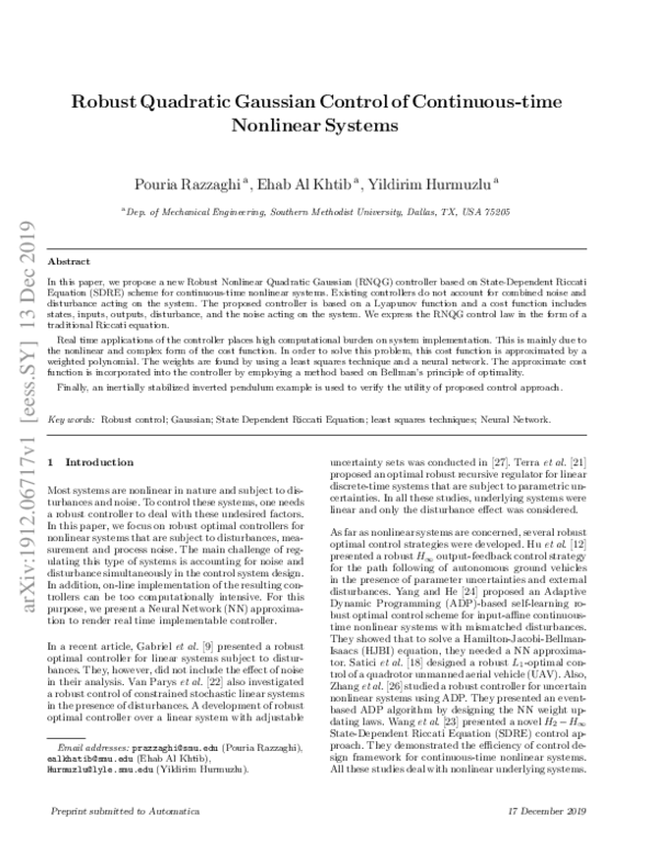 (PDF) Robust Quadratic Gaussian Control of Continuous-time Nonlinear ...