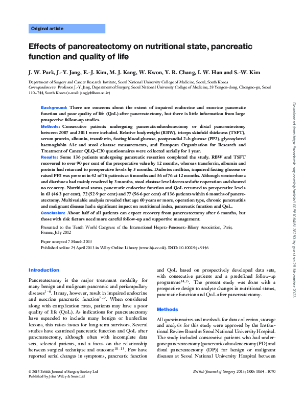 (PDF) Effects of pancreatectomy on nutritional state, pancreatic ...