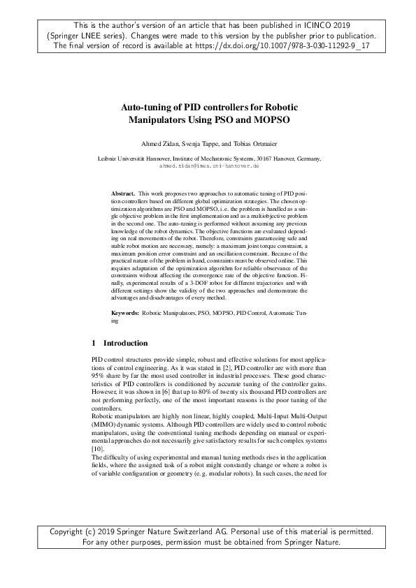 (PDF) Auto-tuning of PID Controllers for Robotic Manipulators Using PSO ...