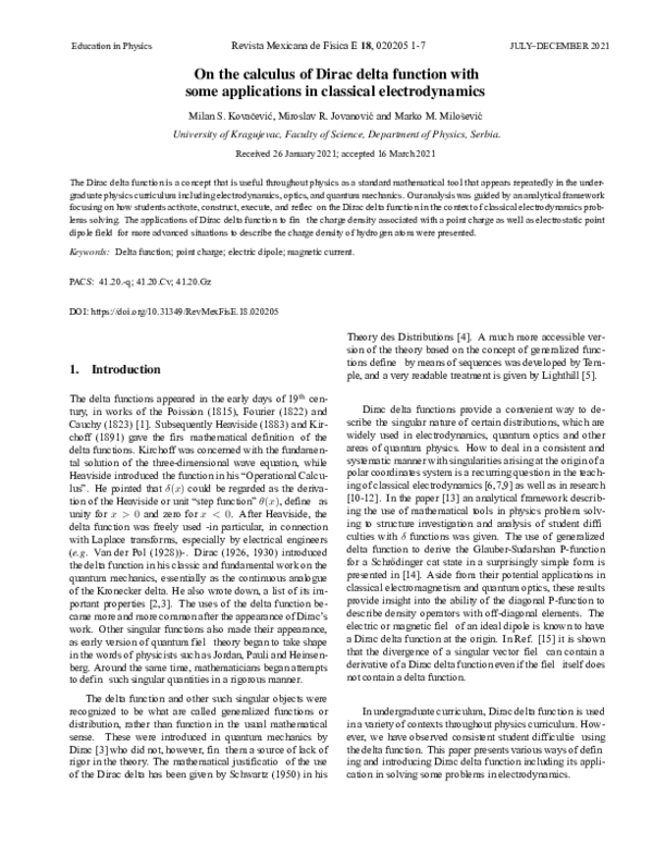 (PDF) On the calculus of Dirac delta function with some applications in ...