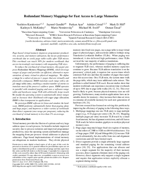 (PDF) Redundant memory mappings for fast access to large memories