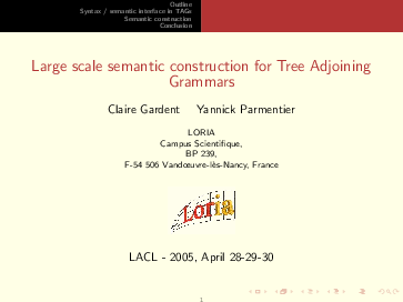 (PDF) Large Scale Semantic Construction for Tree Adjoining Grammars