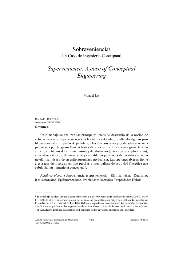 (PDF) Supervenience: A case of Conceptual Engineering