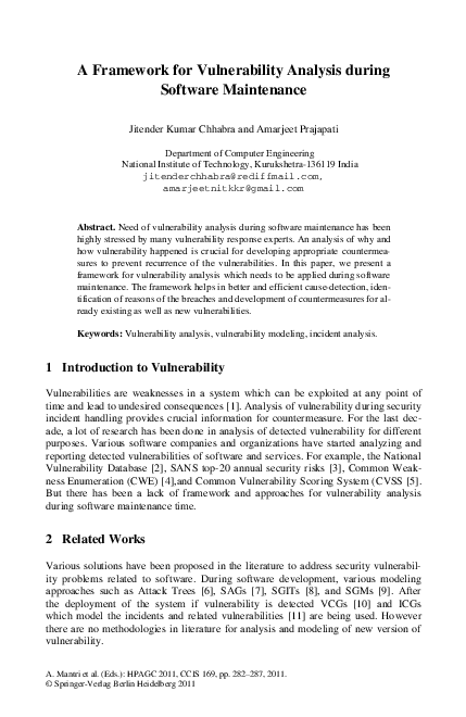 (PDF) A Framework for Vulnerability Analysis during Software Maintenance