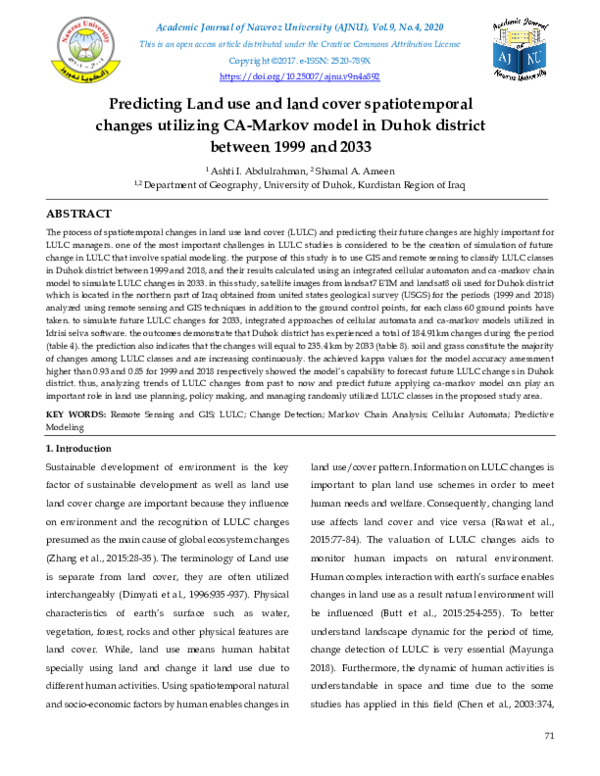 (PDF) Predicting Land use and land cover spatiotemporal changes ...