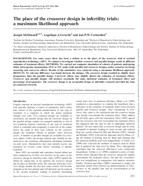 (PDF) The place of the crossover design in infertility trials: a ...