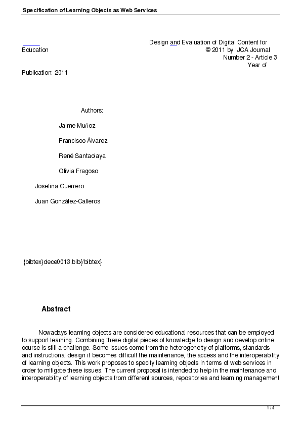 (PDF) Specification of Learning Objects as Web Services