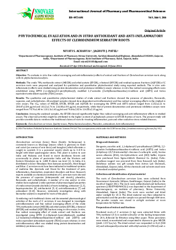 (PDF) PHYTOCHEMICAL EVALUATION AND IN VITRO ANTIOXIDANT AND ANTI ...