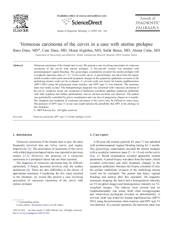(PDF) Verrucous carcinoma of the cervix in a case with uterine prolapse