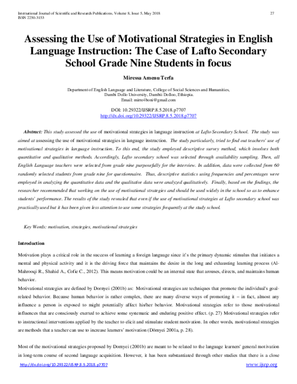 (PDF) Assessing the Use of Motivational Strategies in English Language ...
