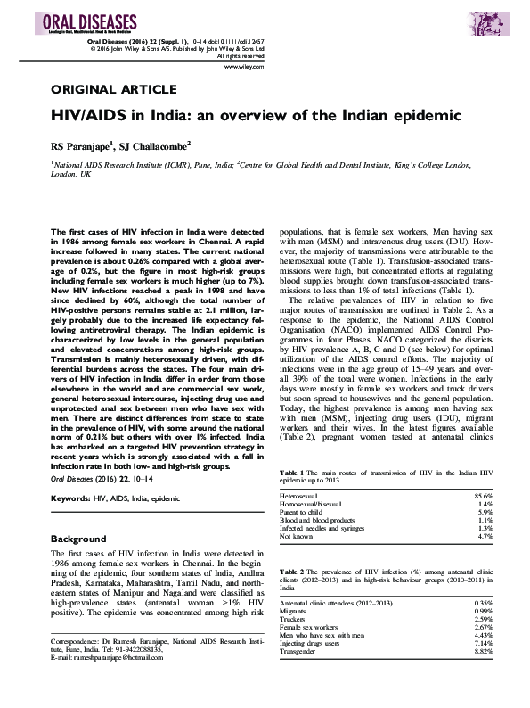 (PDF) HIV/AIDS in India: an overview of the Indian epidemic | Stephen ...