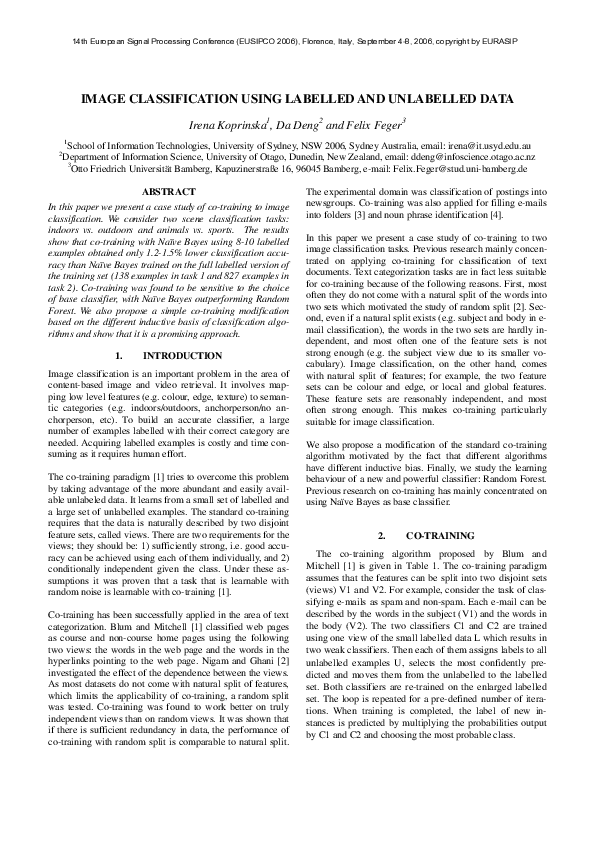 (PDF) Image classification using labelled and unlabelled data
