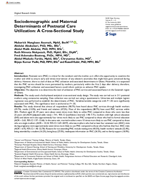 (PDF) Sociodemographic and Maternal Determinants of Postnatal Care ...