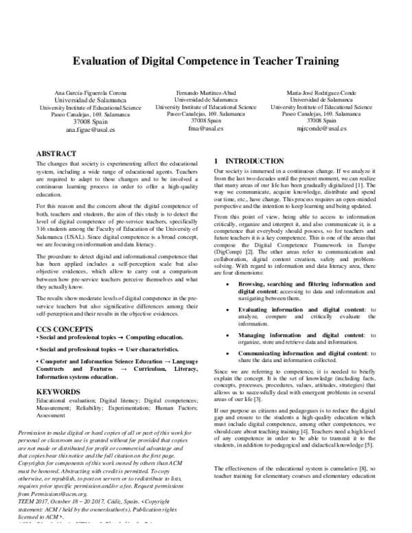 (PDF) Evaluation of Digital Competence in Teacher Training