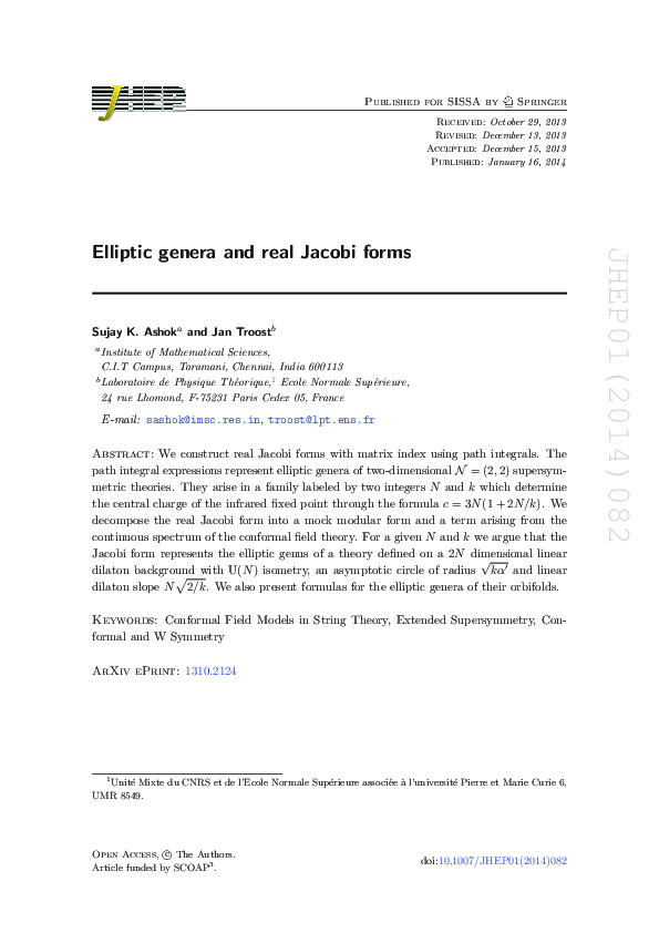 (PDF) Elliptic genera and real Jacobi forms