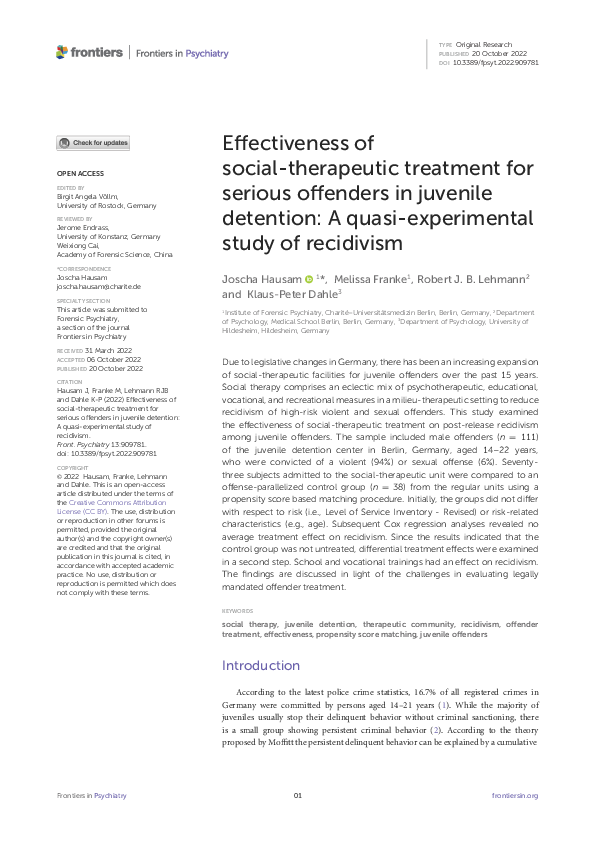 (PDF) Effectiveness of social-therapeutic treatment for serious ...