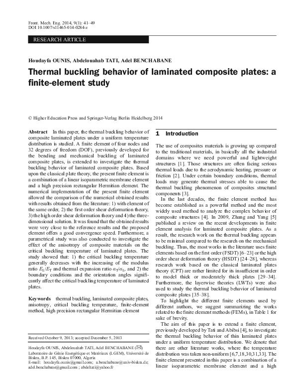 (PDF) Thermal buckling behavior of laminated composite plates: a finite ...