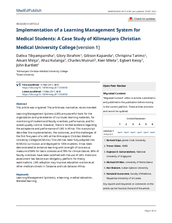 (PDF) Implementation of a Learning Management System for Medical ...