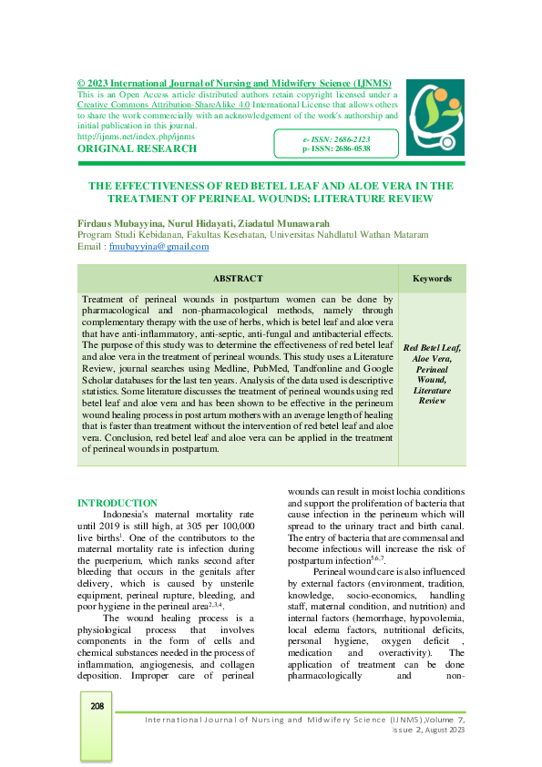 (PDF) The Effectiveness of Red Betel Leaf and Aloe Vera in the ...