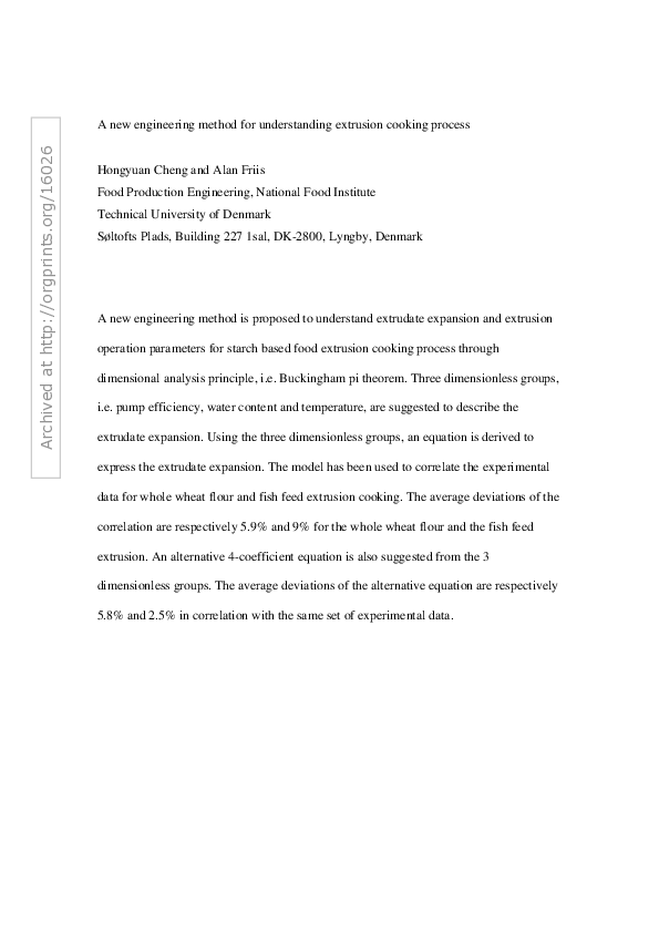 (PDF) A new engineering method for understanding extrusion cooking process