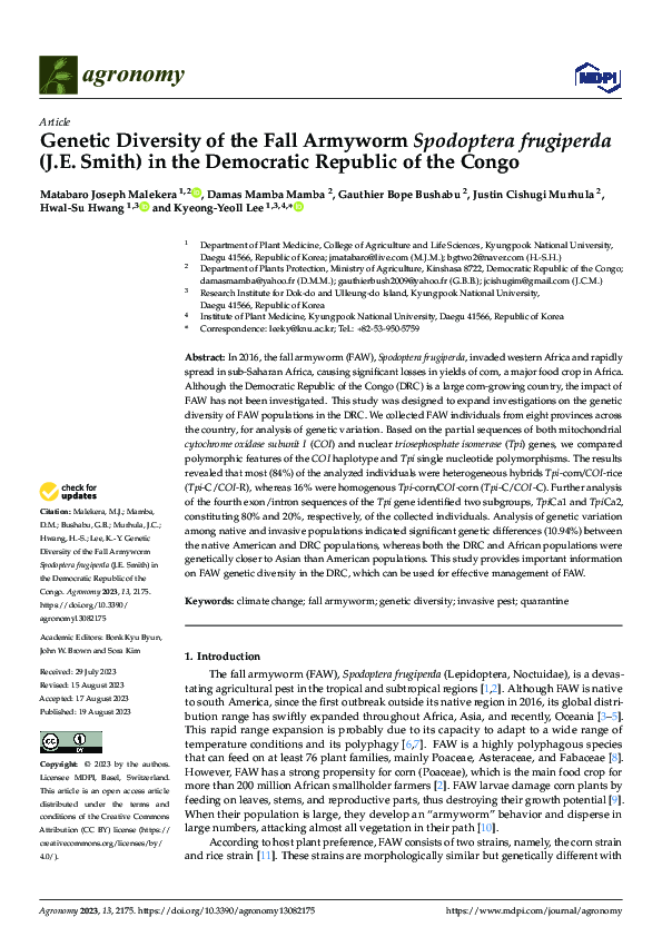 (PDF) Genetic Diversity of the Fall Armyworm Spodoptera frugiperda (J.E ...