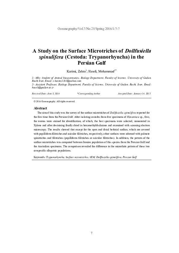(PDF) A Study on the Surface Microtriches of Dollfusiella spinulifera ...