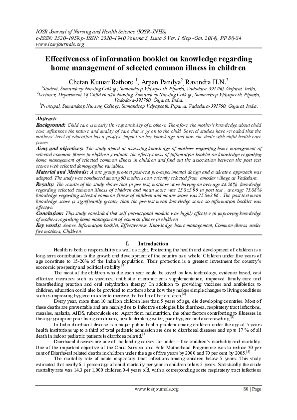 (PDF) Effectiveness of information booklet on knowledge regarding home ...