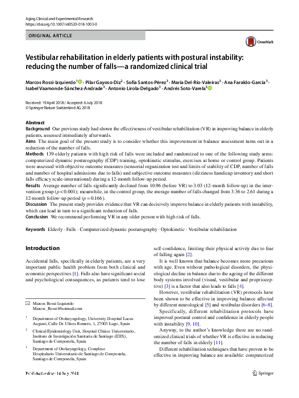 (PDF) Vestibular rehabilitation in elderly patients with postural ...