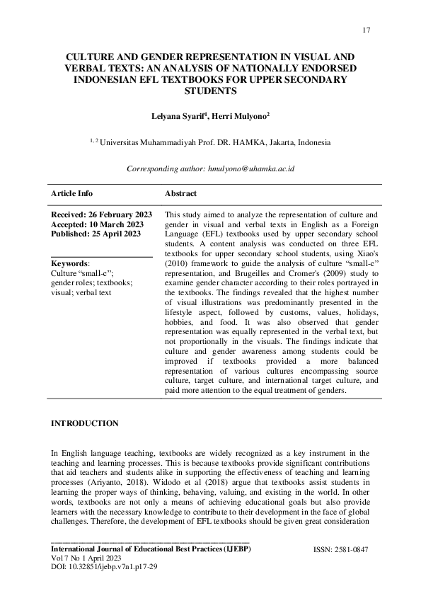 (PDF) Culture and Gender Representation in Visual and Verbal Texts: An ...