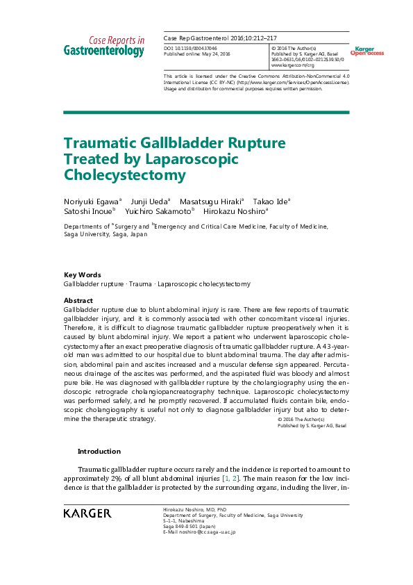 (PDF) Traumatic Gallbladder Rupture Treated by Laparoscopic Cholecystectomy