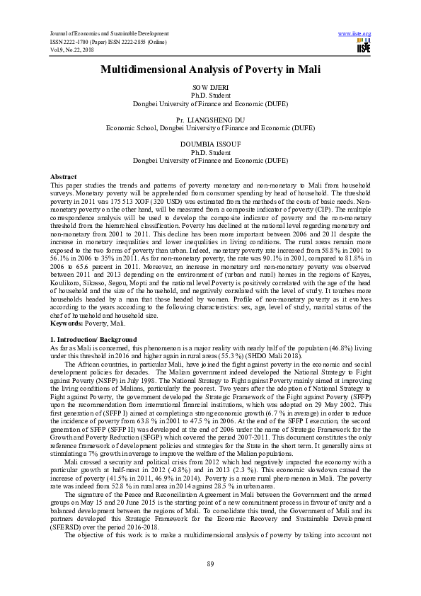 (PDF) Multidimensional Analysis of Poverty in Mali