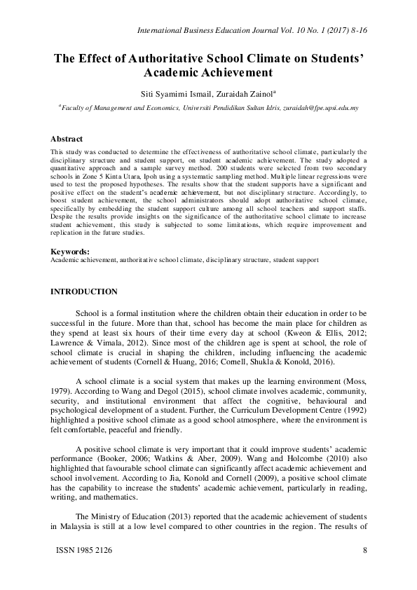 (PDF) The Effect of Authoritative School Climate on Students’ Academic ...