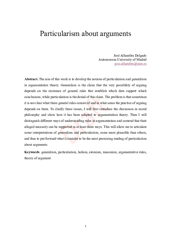 (PDF) Particularism about arguments