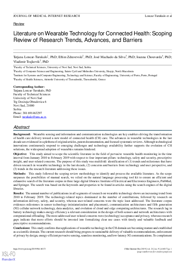 (PDF) Literature on Wearable Technology for Connected Health: scoping ...