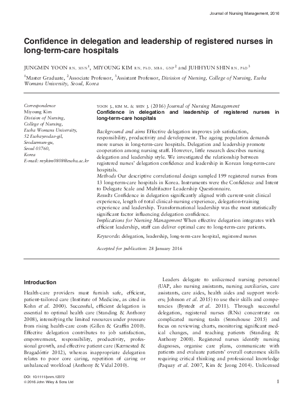 (PDF) Confidence in delegation and leadership of registered nurses in ...