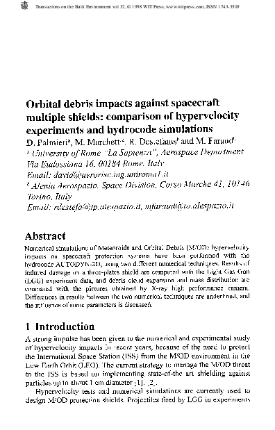 (PDF) Orbital Debris Impacts Against SpacecraftMultiple Shields ...