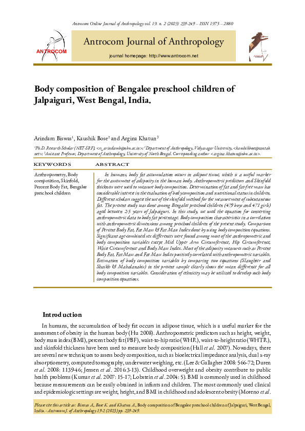 (PDF) Body composition of Bengalee preschool children of Jalpaiguri ...