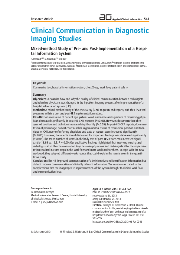 (PDF) Clinical Communication in Diagnostic Imaging Studies