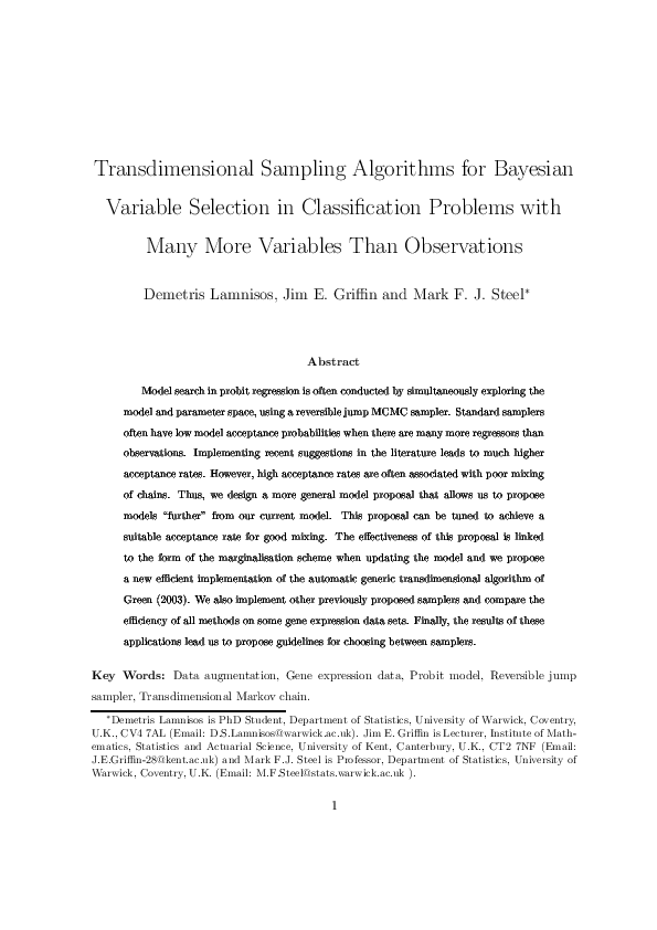 (PDF) Transdimensional Sampling Algorithms for Bayesian Variable ...