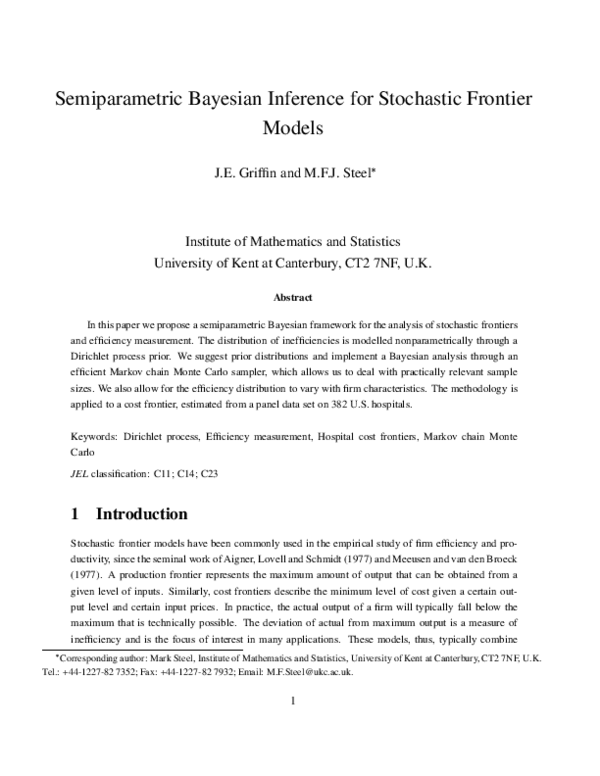 (PDF) Semiparametric Bayesian inference for stochastic frontier models