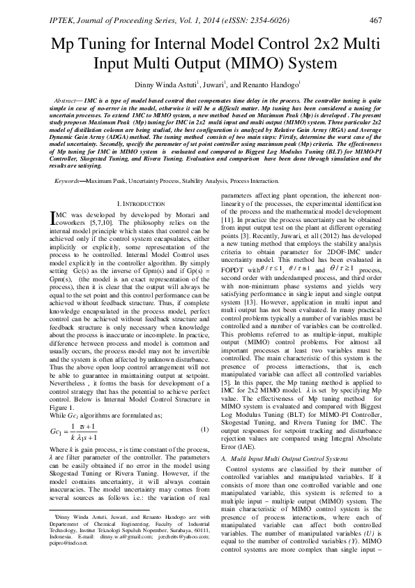(PDF) Mp Tuning for Internal Model Control 2x2 Multi Input Multi Output ...