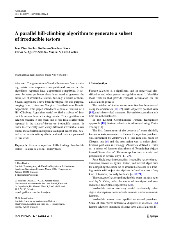 (PDF) Parallel Hill-Climb Algorithm for Testors
