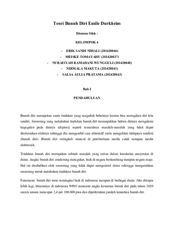 (DOC) Teori Bunuh Diri Emile Durkheim